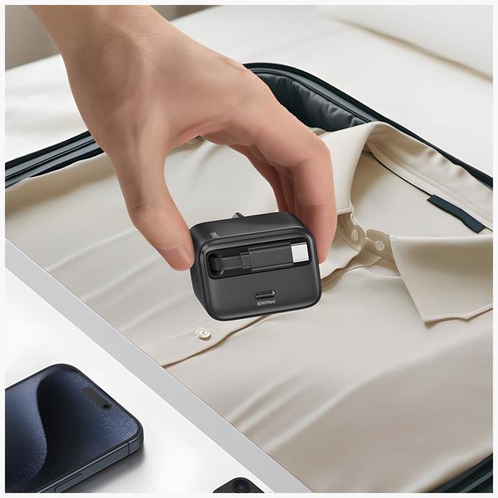 Immagine prodotto Usams Ład. siec. 1xUSB-C ze zwijanym kablem USB-C Retractable PD+QC 30W Gan Fast Charging czarny/bla (30 W)