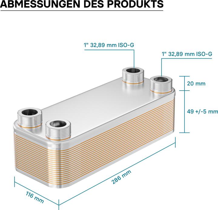 Produktbild Wiltec Edelstahl Wärmetauscher 20 Platten 115 kW Plattenwärmetauscher Wärmeüberträger