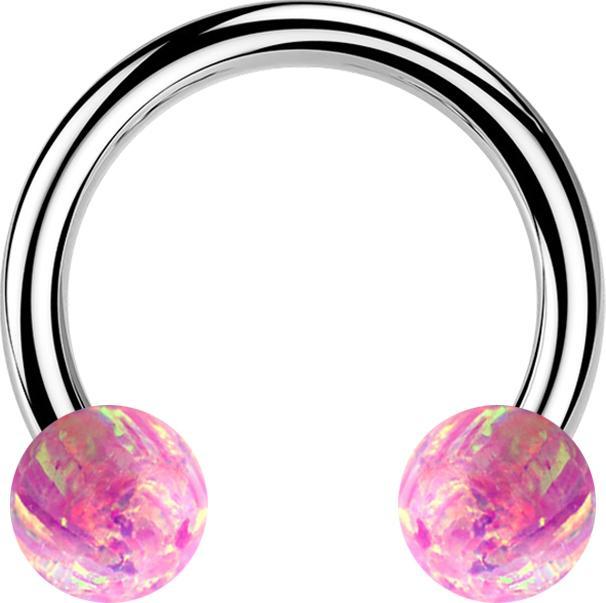 Produktbild Star Piercing Micro Circular Barbell silber mit zwei Kugeln Opal pink (ohne Messing, Chirurgenstahl 316L)