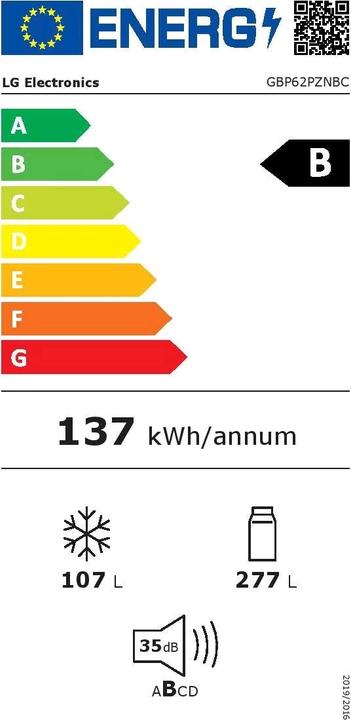 Label énergétique LG GBP62PZNBC (384 l)