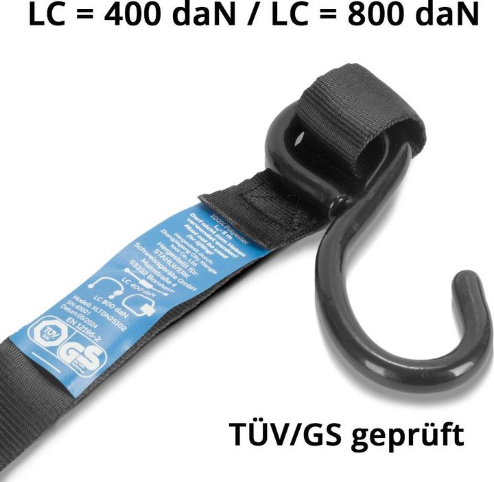 Produktbild Stahlwerk Ratschengurt mit Haken 4er Set 5 m x 25 mm 800 kg Spanngurt Zurrgurt
