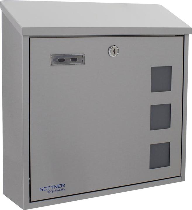 Productafbeelding Rottner brievenbus Muro INOX roestvrij staal cilinderslot 2 sleutels Naamplaathouder Venster