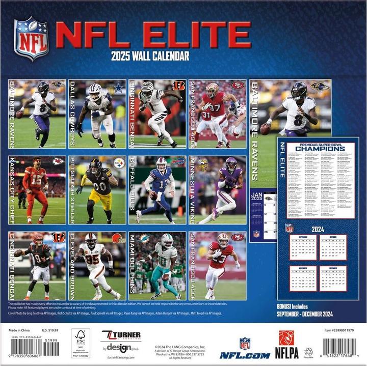 Actual product image NFL - Elite - 30.5 x 30.5 cm Wall Calendar 2025 (30.5 x 30.5 cm, French, Italian, Spanish, German, English)