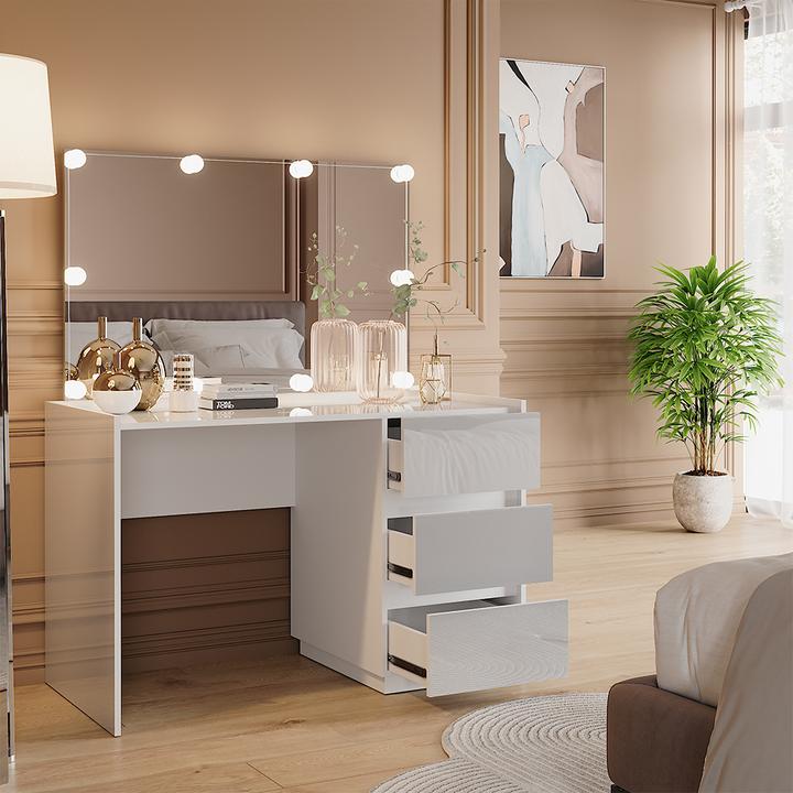 Actual product image Vicco Dressing table Marla, White High Gloss, 120 cm with mirror, LED fairy lights (120 x 60 x 79 cm)