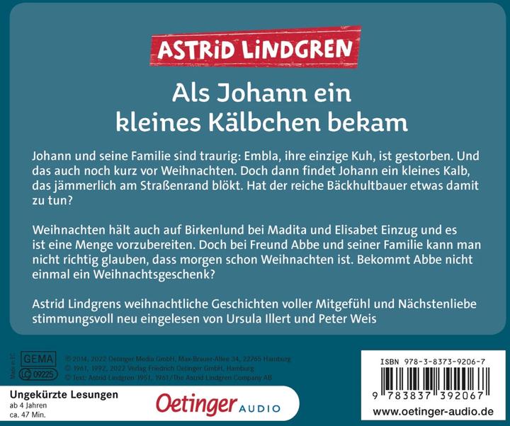 Valeurs nutritives et ingrédients Quand Johann a eu un petit veau (Ursula Illert, Peter Weis, Astrid Lindgren, Marit Törnqvist, Allemand)