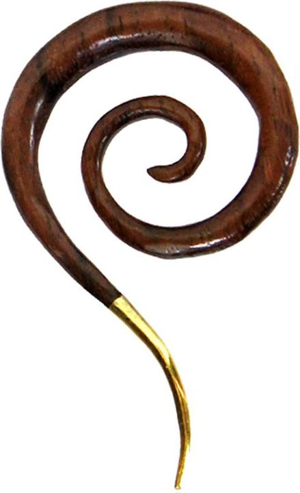Actual product image Star Piercing Ear weight spiral drop with gold-plated tip made of Narra wood (Surgical steel 316L, without brass, Silicone)