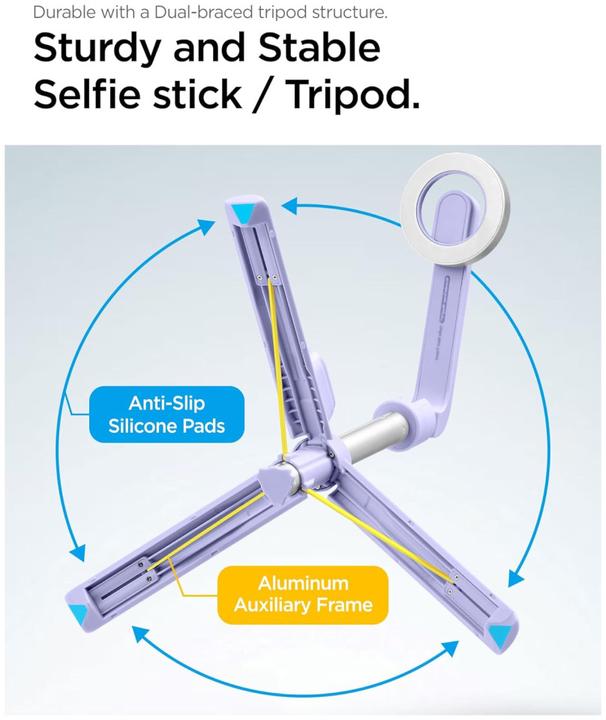 Actual product image Spigen S571W MagSafe Bluetooth Selfie Stick with Tripod - Purple