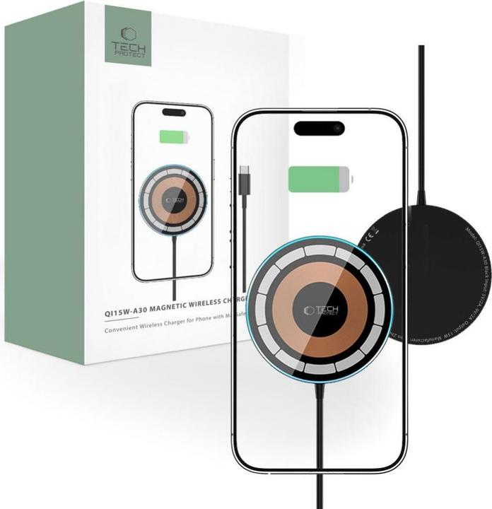 Produktbild Tech-Protect QI15W-A30 inductive charger with MagSafe with USB-C cable - black (15 W)