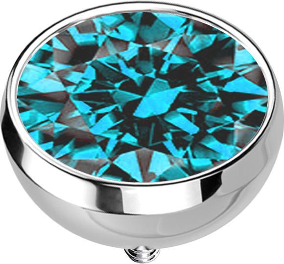 Image du produit Star Piercing Dermal Anchor demi-sphère argentée avec cristal aqua (Acier chirurgical 316L)