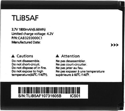 Actual product image Battery TLiB5AF 1800mAh for Alcatel One Touch 997D (without logo)