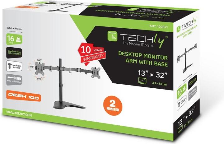 Produktbild Techly Aufstellung für 2 LCD-Displays - Schwarz - Bildschirmgrösse: 33-81.3 cm (13"-32") (32.01")