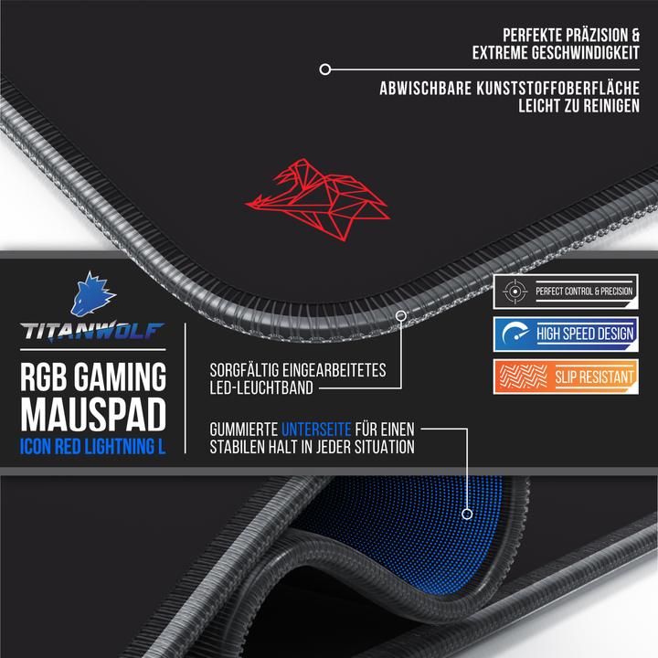 Image du produit Titanwolf Tapis de souris gaming RGB, tapis de souris 900 x 400 mm, améliore la précision et la vitesse (XL)