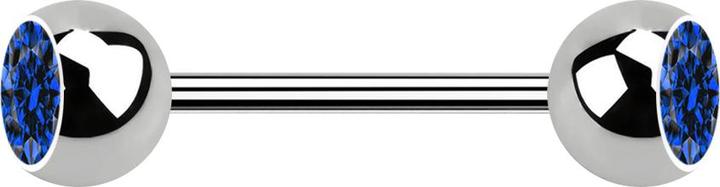 Star Piercing Micro Barbell silber mit zwei Kugeln Kristall dunkelblau (ohne Messing, Titan G23)