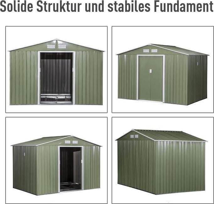 Image du produit Swisshandel24 Abri de jardin en métal avec fondations Vert clair 277 x 195 x 192 cm