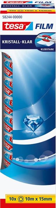 tesa 10x tesafilm KRISTALL-KLAR, hochtransparent, alterungsbeständig, mit starker Haftung (15 mm)