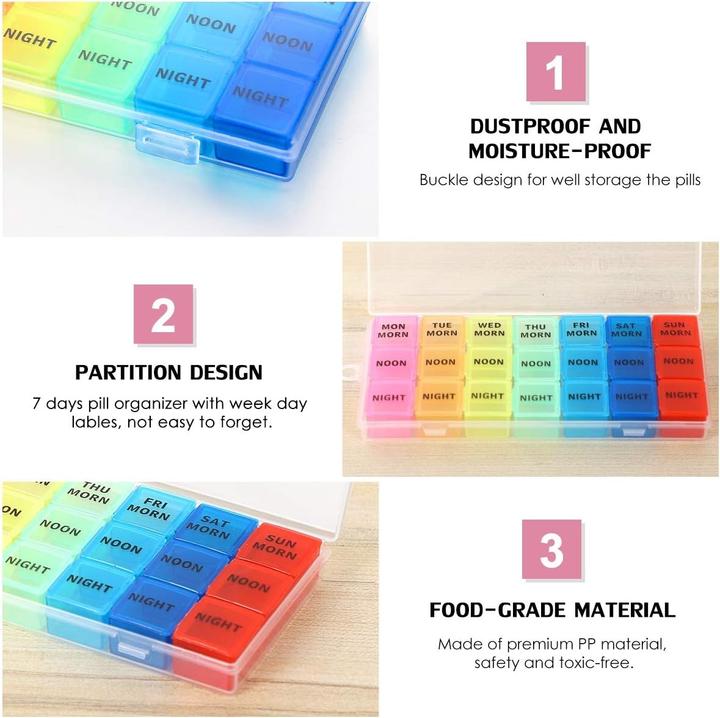 Image du produit Cbx Tablettenbox 7 Tage, Pillendose für eine Woche, Tablettenorganizer mit 21 Fächern