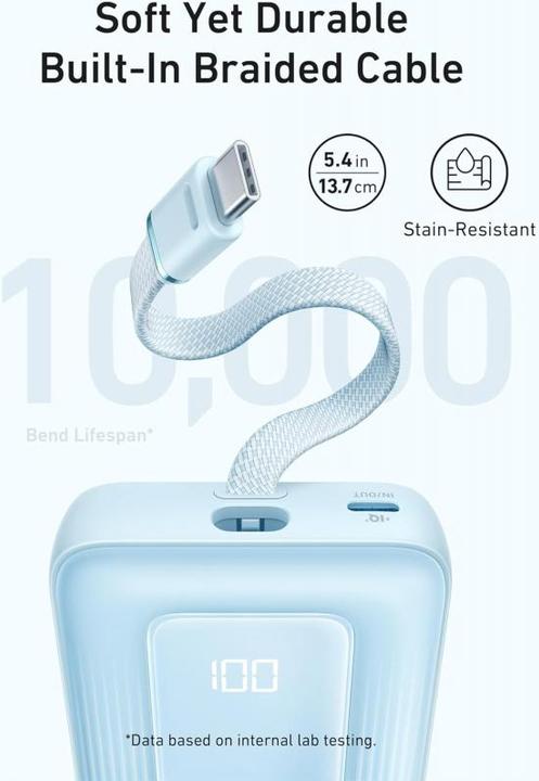 Produktbild Anker - Power Bank Zolo (A1688031) - Type-C, USB, 10000mAh, 30W, with Type-C Cable - Light Blue (10000 mAh, 30 W)