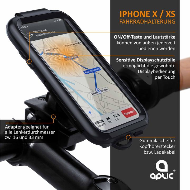 Produktbild Aplic Handy Halterung, Fahrradhalterung mit Schutzhülle für Iphone X & XS, Spritzwasserschutz