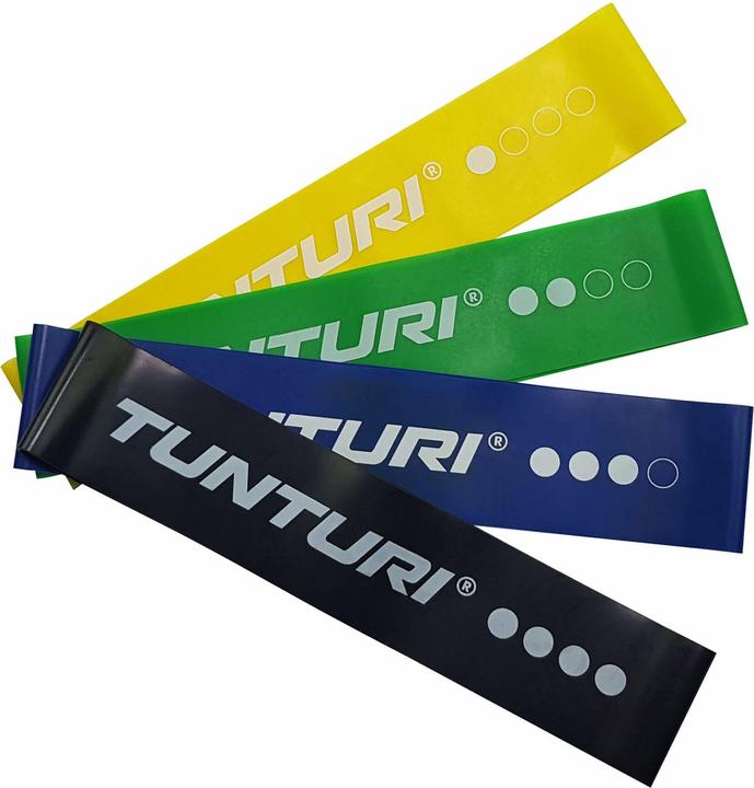 Produktbild Tunturi Resistance Band Set - Gummi Gymnastikbänder mit Tasche (0.18 m, Extra Stark, Leicht, Mittel, Stark)