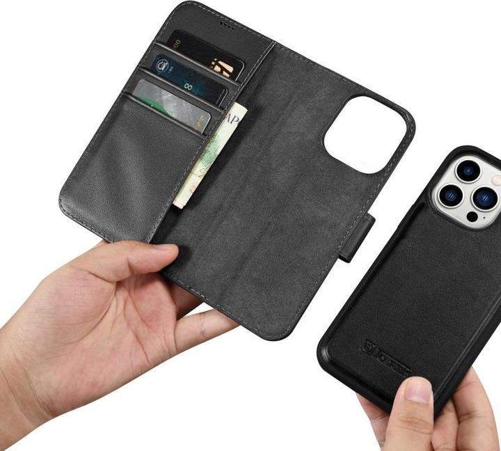 Actual product image iCarer wallet case 2 in1 cover iPhone 14 Pro leather flip cover antiRFID black (WMI14220726-BK) (Apple iPhone 14 Pro)