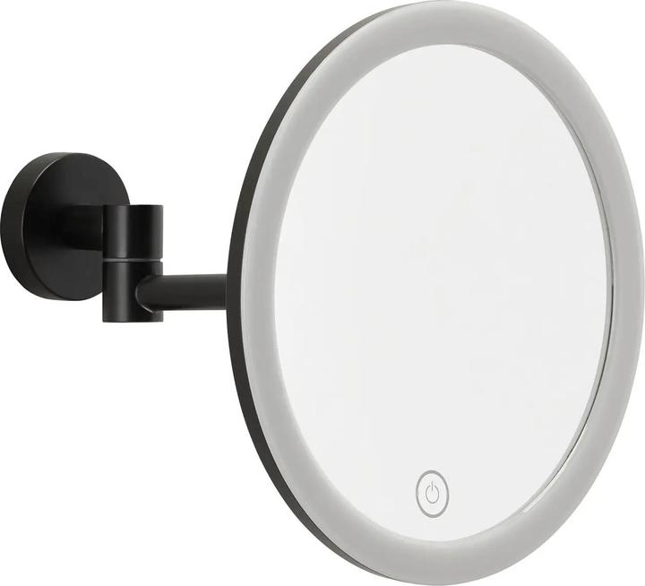 Productafbeelding tesa VISIOON LED cosmeticaspiegel met verlichting, 5x vergroting, zwart - Wandmontage zonder boren, zwart (8 x 22 x 18 cm)