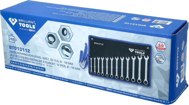 Actual product image Brilliant Tools BT013112 Ratchet ring wrench set (19 mm, 8 mm, 10 mm, 14 mm, 18 mm, 11 mm, 12 mm, 17 mm, 15 mm, 13 mm, 9 mm, 16 mm)
