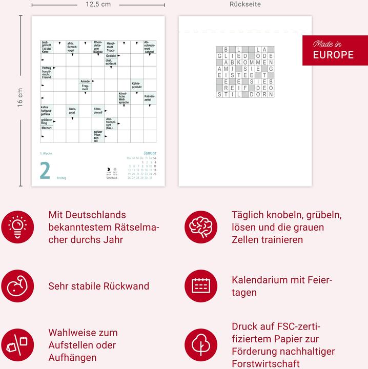 Produktbild Stefan Heine Kreuzworträtsel Tagesabreisskalender 2026 (Harter Einband, Deutsch)