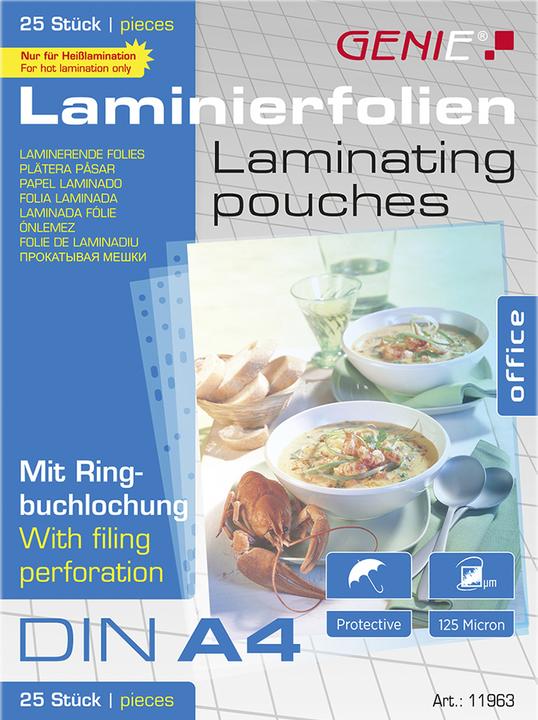 Produktbild Genie Laminiertaschen 4 - Folien mit Ringbuchlochung (A4, 25 Stück, 125 µm)