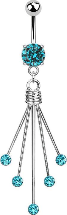 Produktbild Star Piercing Banane silber mit Anhänger fünf Kristall Nadeln aqua (Chirurgenstahl 316L, ohne Messing)