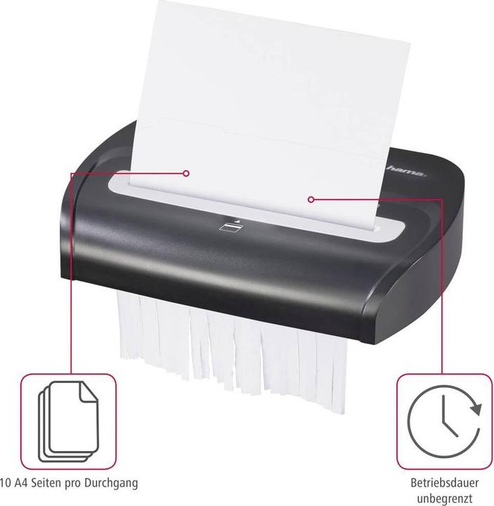 Produktbild Hama Premium M10 Aktenvernichter Mikrogeschnittene Zerkleinerung 22,5 cm 58 dB Schwarz (Microschnitt)