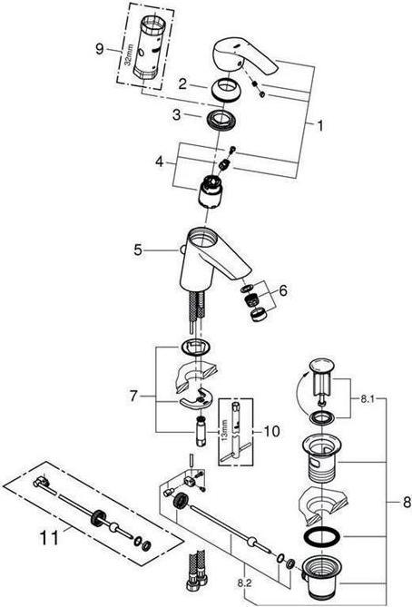 Actual product image Grohe Eurosmart single-lever basin mixer S-Size