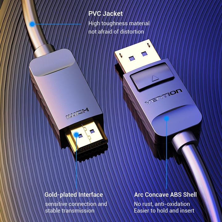 Produktbild Vention Kabel DisplayPort do HDMI 3m HADBI Czarny (0.26 m, HDMI)