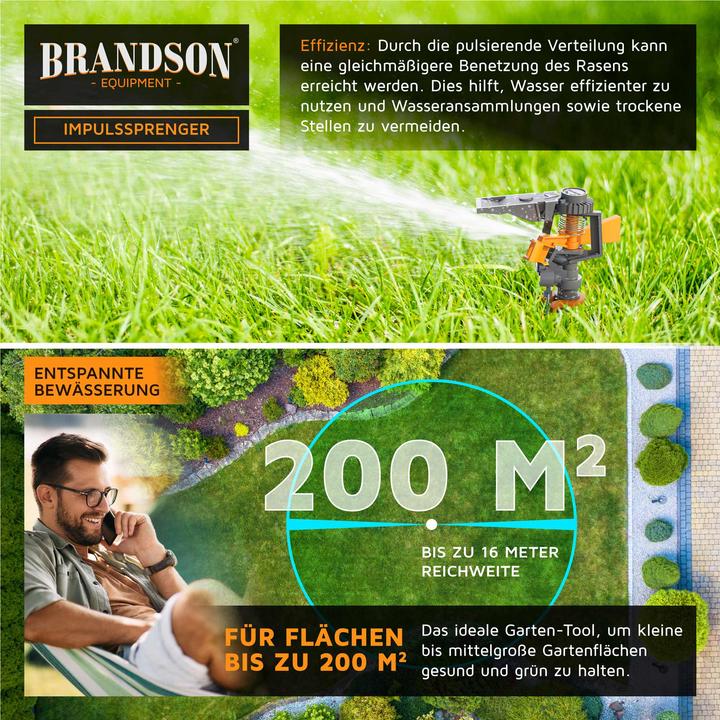 Actual product image Brandson 4x circular sprinkler, interval sprinkler, 360° impulse sprinkler, lawn sprinkler up to 200 m² (Impulse, circular and sector sprinklers)