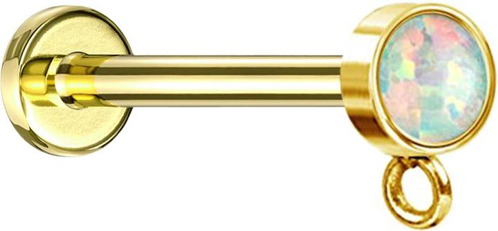Star Piercing Micro Labret Innengewinde vergoldet mit Zylinder Opal weiss Ring für Anhänger (Chirurgenstahl 316L, ohne Messing)