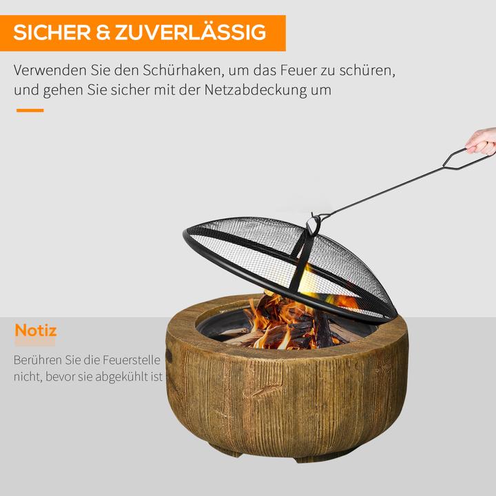 Produktbild Swisshandel24 Feuerschale, Deckel, Schürhaken, Baumstumpf-Design, Stahl, MgO, Braun (61.50 cm)