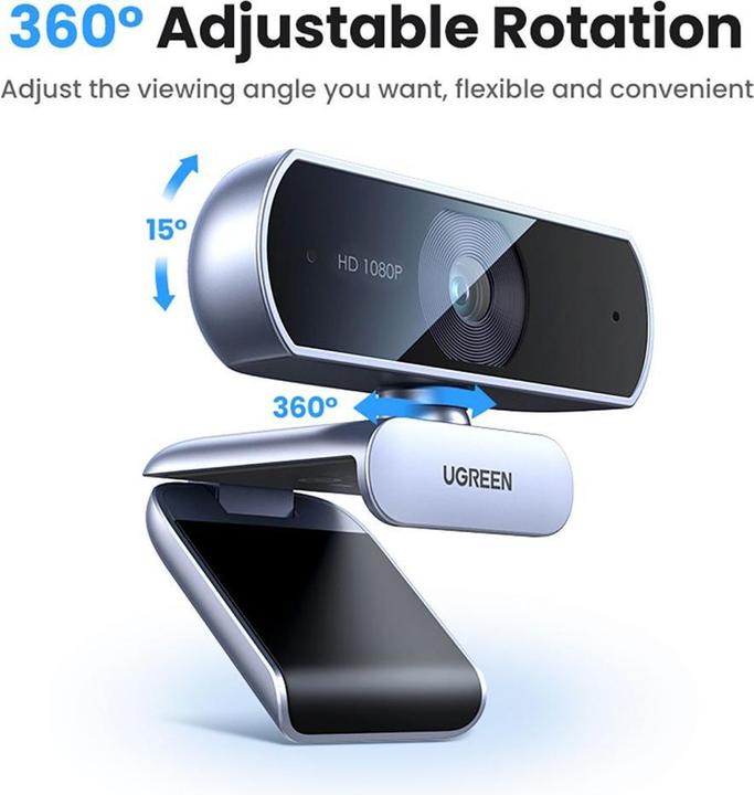 Actual product image Ugreen Kamera internetowa Kamera internetowa z mikrofonem 15728 USB (srebrna) (2.10 Mpx)
