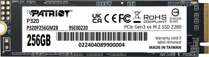 Nutritional values and ingredients Patriot SSD Viper P320 M.2 PCI-Ex4 NVMe 256GB 2.2GB/s (256 GB, M.2 2280)
