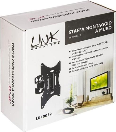 Immagine prodotto STAFFA TV/MONITOR 23"/42" VESA BK MAX30KG/200*200 FLIP ORIZZ-VERTICAL (Muro, 42", 30 kg)