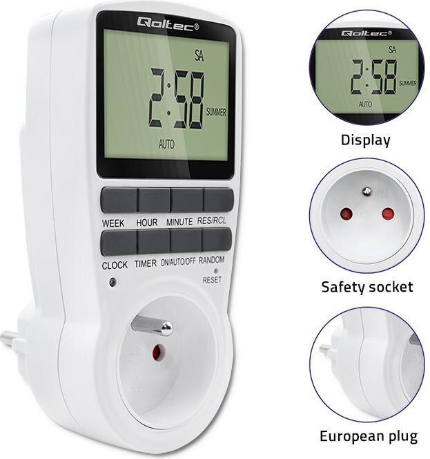 Produktbild Qoltec Elektroniczny programator czasowy PC0628 | 3680W | 16A | LCD