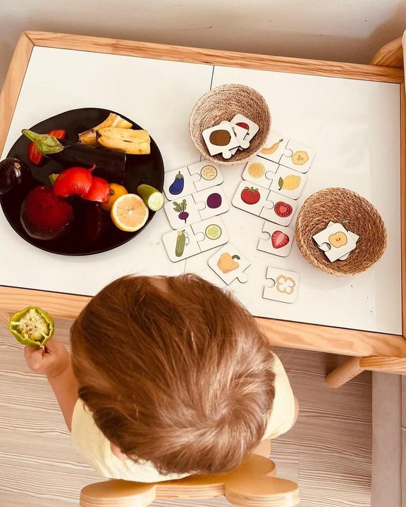 Image du produit Activity Board Puzzle en bois de fruits et légumes, puzzle de 2 pièces, matériel éducatif, cartes pour (20 pièces)