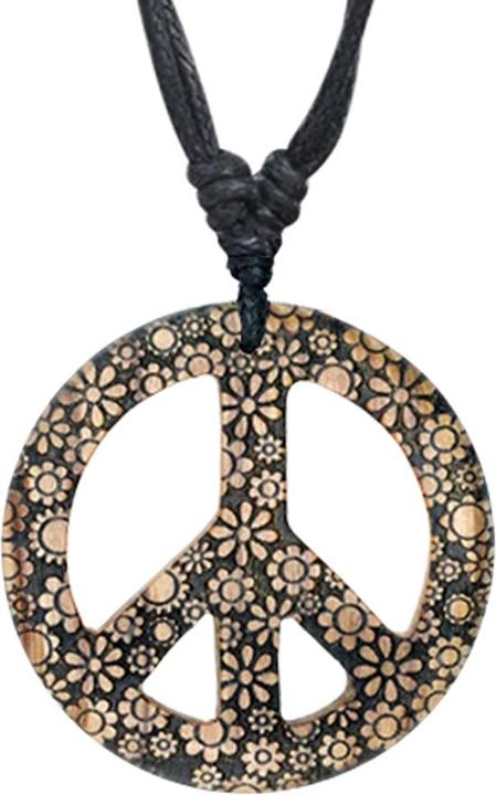 Actual product image Star Piercing Halskette schwarz Anhänger Peace Blumen Graviert aus Krokodilholz (without brass, Organic)