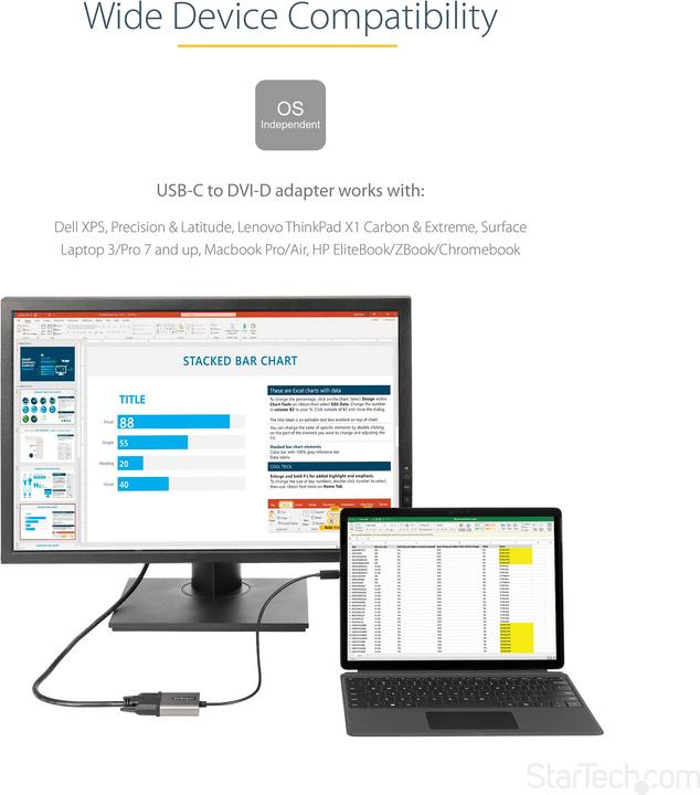 Produktbild StarTech USB-C auf DVI Adapter - 0p - USB-C zu DVI-D - USB-C Dongle - USB Typ C auf DVI Monitoradapter - (USB Typ-C, 38 cm)