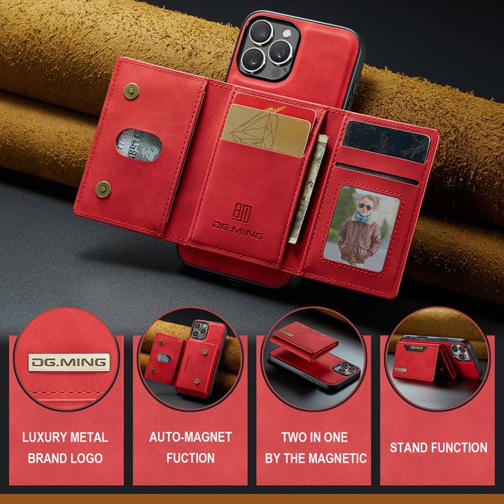 Produktbild Dg.Ming iPhone 12 / 12 Pro - Etui, Leder-Optik, Kartenfach & Magnetverschluss, Rot (Apple iPhone 12 Pro, Apple iPhone 12)