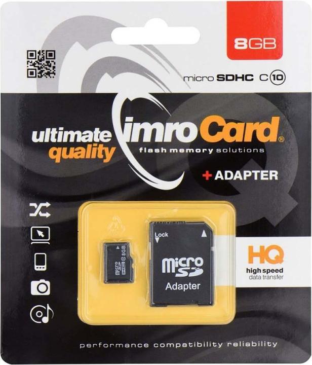 Actual product image IMRO 10/8G ADP Memory Card 8 GB MicroSDHC Class 10 (8 GB, microSDHC, U1, UHS-I)