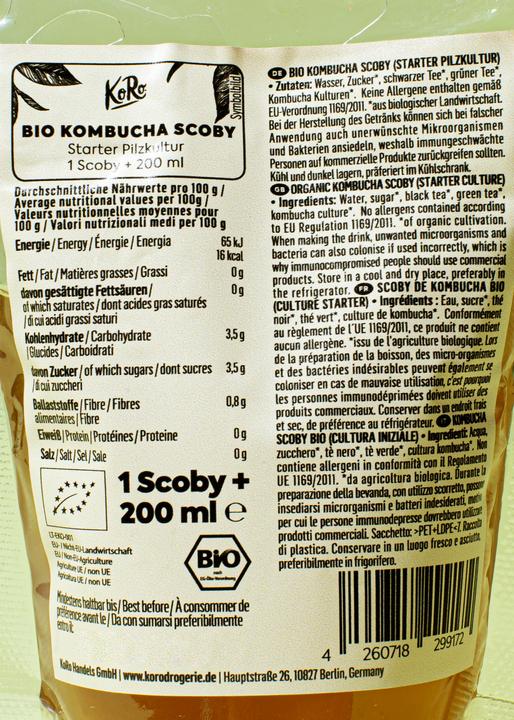 Valori nutrizionali e ingredienti KoRo Scoby di kombucha (1 x 20 cl)