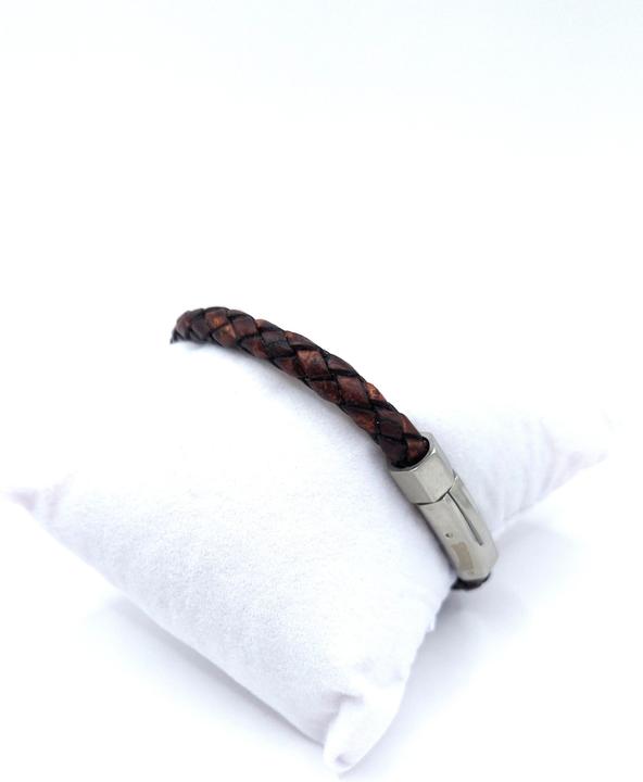 Actual product image Thomss Leather bracelet No.23 unisex leather brown & stainless steel clasp circumference 19.7cm (19.70 cm, Stainless steel, 100% leather)