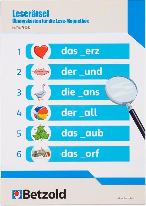 Actual product image Betzold Exercise cards for the reading magnet box (German)