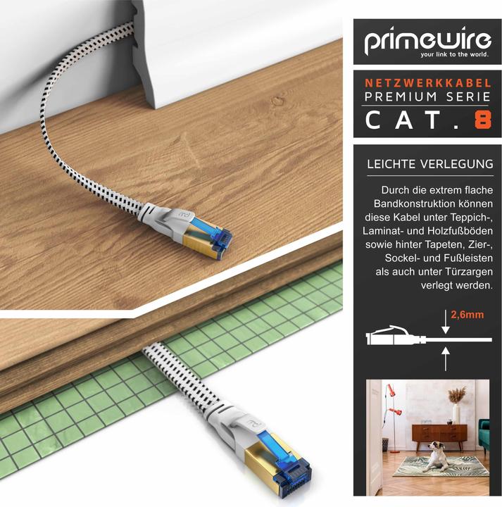 Immagine prodotto Primewire Cavo di rete CAT 8 con rivestimento in cotone piatto - cavo patch LAN - cavo dati - cavo a nastro (U/FTP, CAT8.1, 0.50 m)