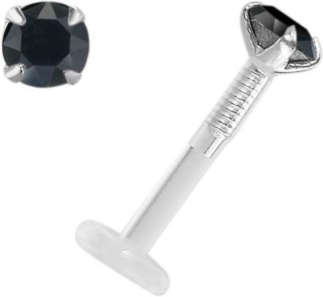 Bijouteria Piercing für Lippe/Tragus (Bioplast, Silber 925, Premium Kristall)