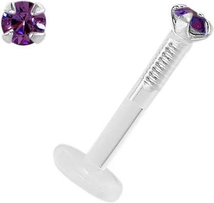 Image du produit Bijouteria Piercing pour lèvre/Tragus (Cristal Premium, Bioplastique, Argent 925)
